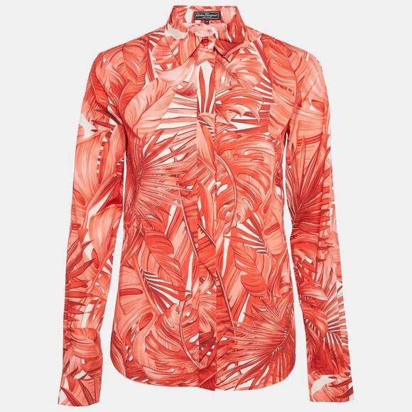 Salvatore Ferragamo Red Tropical Print Cotton Shirt S